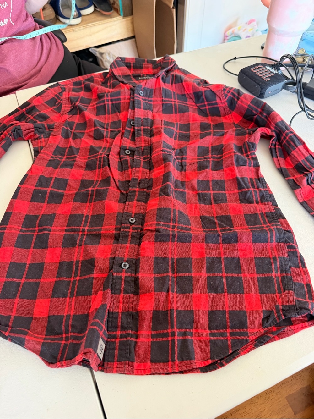 Banana Republic Red and Black Plaid Button-Down Shirt